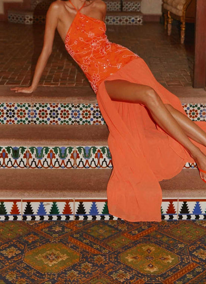 Agnella Beaded Maxi Dress - Orange