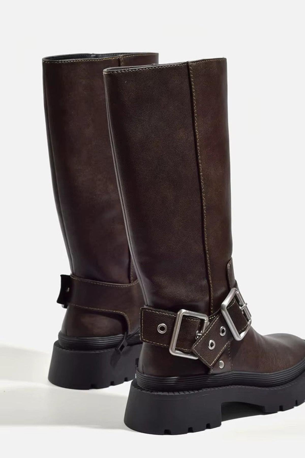 Knee High Chunky Boots | Brown