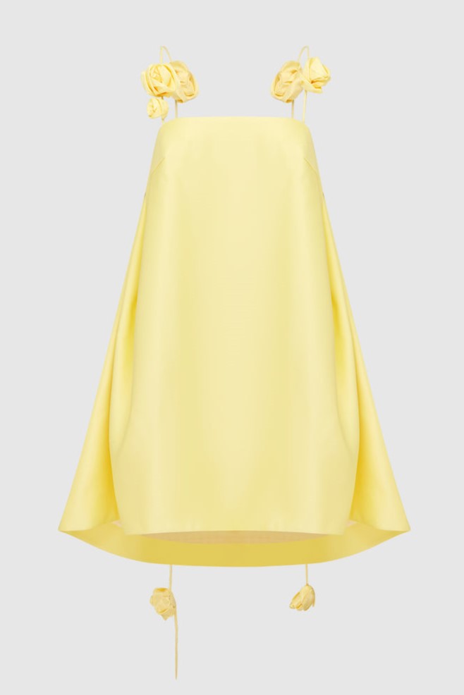 Yellow Mini Dress with Flower Details for Women - Gianna