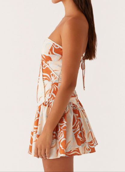 Paulina Mini Dress - Orange Blue Floral