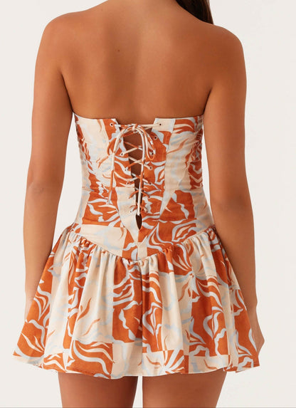 Paulina Mini Dress - Orange Blue Floral