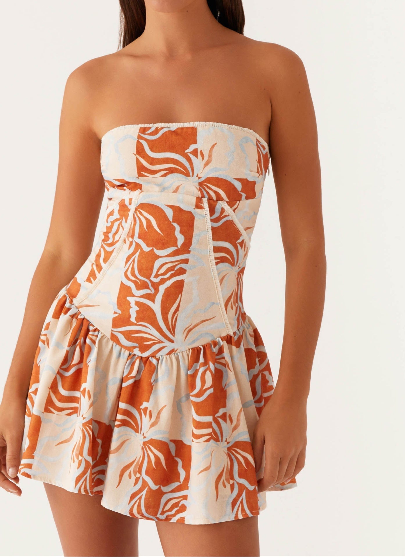 Paulina Mini Dress - Orange Blue Floral