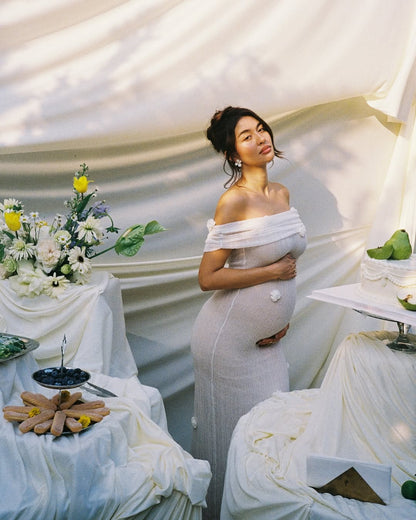 Ivory Off Shoulder Maxi Dress with Floral Detail for Women - Eliana