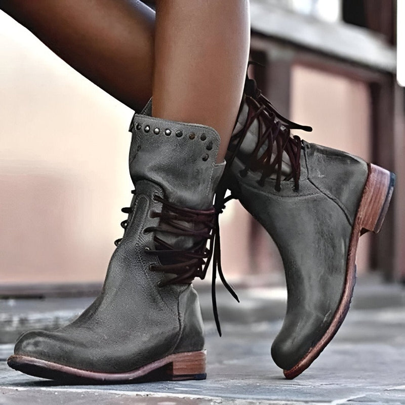 Women's Studded Lace-Up Boots | Low Heel