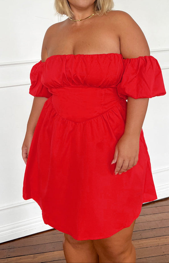 Graziella Off The Shoulder Red Mini Dress