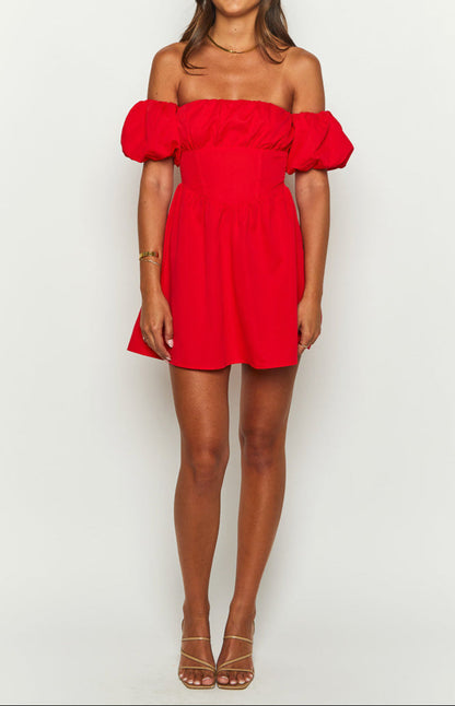 Graziella Off The Shoulder Red Mini Dress