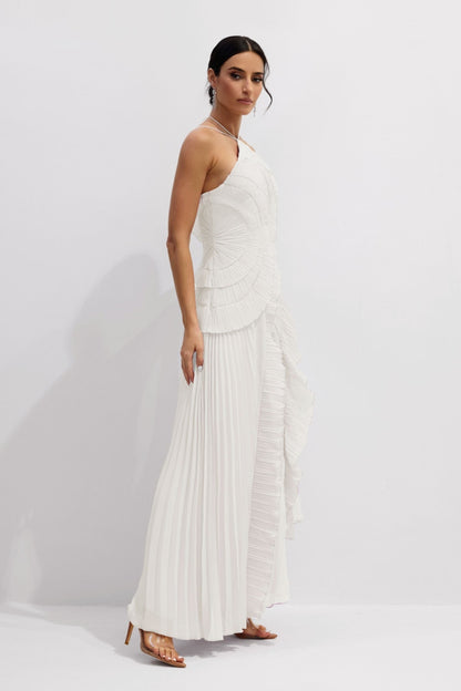 Pleated Maxi Dress with Side Slit for Women - Gemma