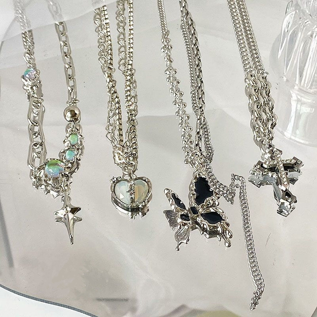 Y2k Star Cross Butterfly Heart Vintage Pendant Set