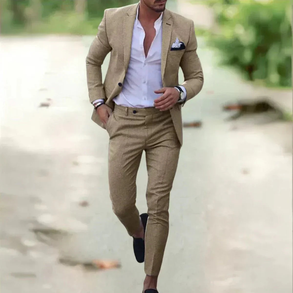 Men’s Two-Piece Slim Fit Linen Suit | Breathable