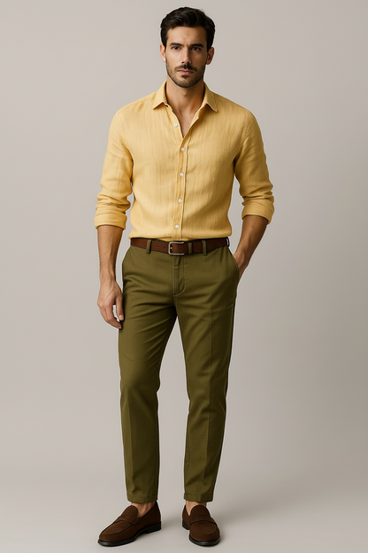 Men's Casual Button-Up Linen Shirt | Long Sleeve