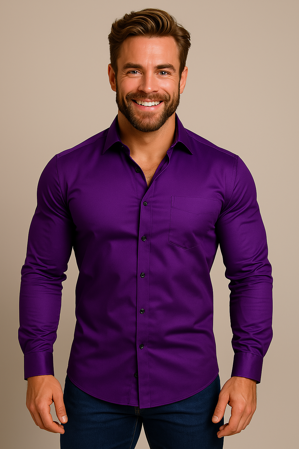 Men's Long Sleeve Button-Down Business Shirt | Breathable
