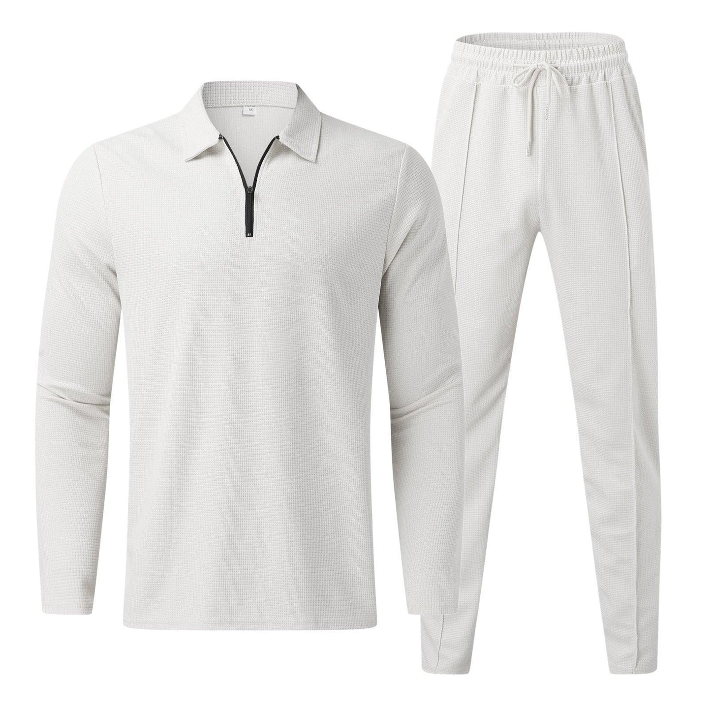 Men's Quarter-Zip Long Sleeve Polo and Pants Set | Lounge Set