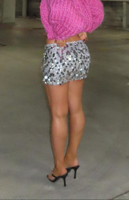 Isabetta Silver Sequin Mini Skirt