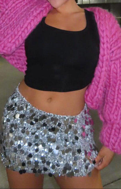 Isabetta Silver Sequin Mini Skirt