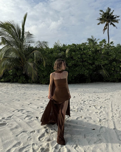 Strapless Maxi Dress with Sheer Overlay for Women - Edvige