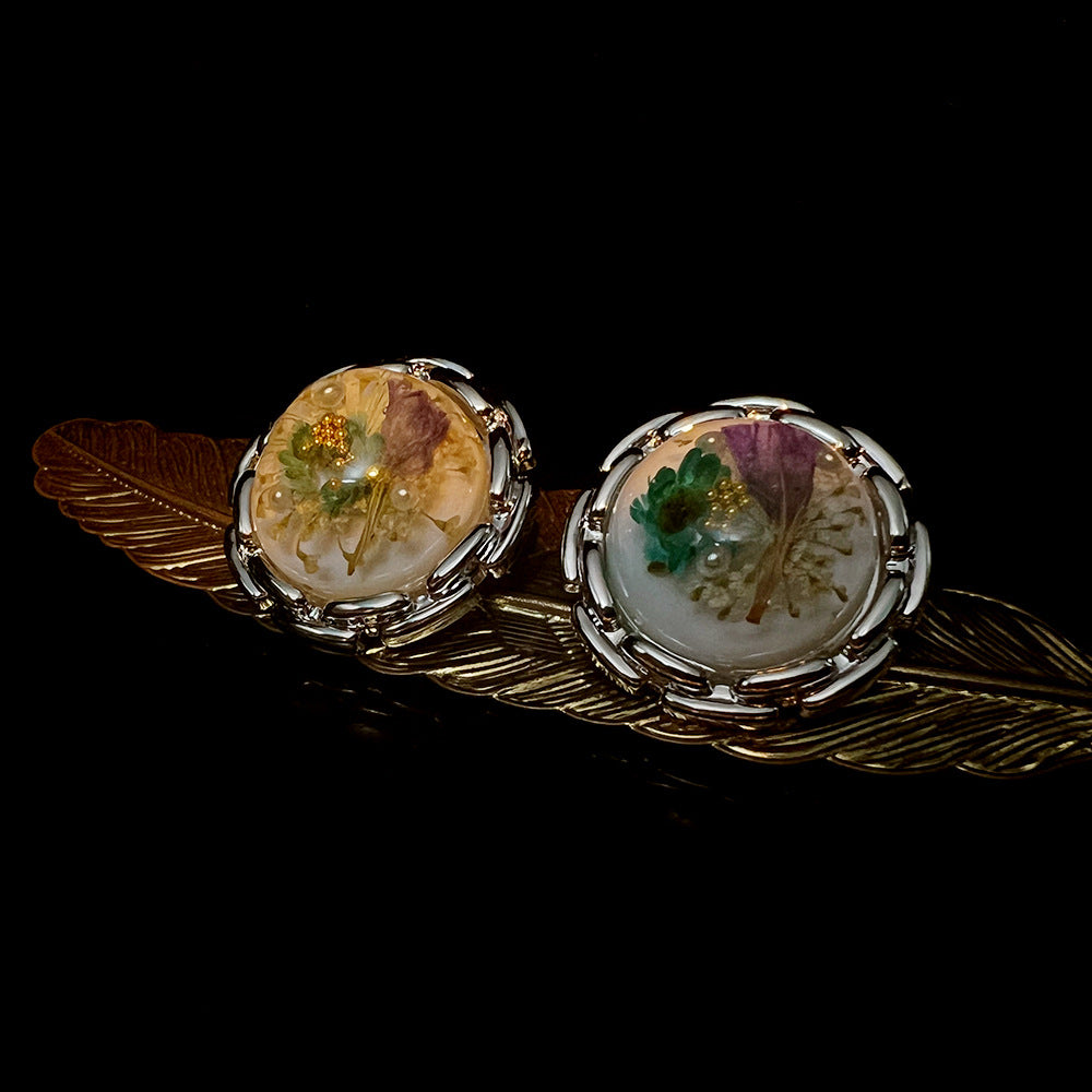 Silver Oval Vintage Stud Earrings with Pearl Detail for Women