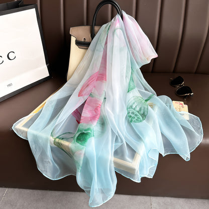 Silk Floral Print Chiffon Scarf for Women - Rosaria