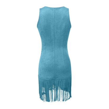 Fringe Suede Mini Dress with Buttons for Women - Clara