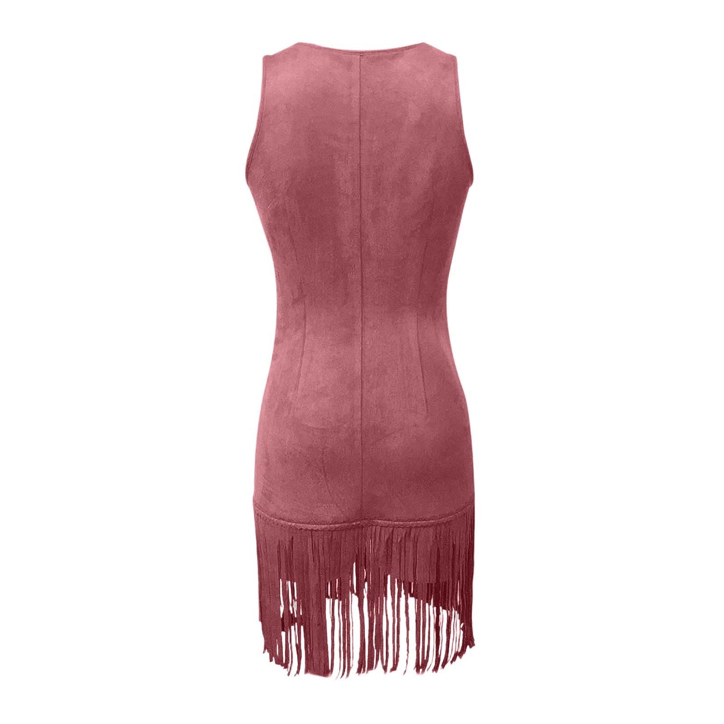 Fringe Suede Mini Dress with Buttons for Women - Clara