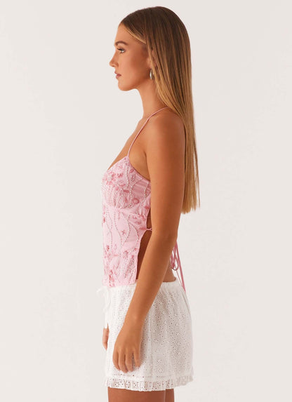 Floral Lace Cami Top with Spaghetti Straps for Women - Nadia