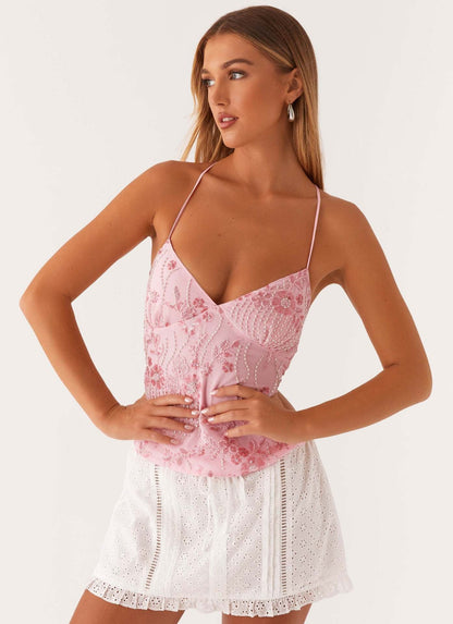 Floral Lace Cami Top with Spaghetti Straps for Women - Nadia