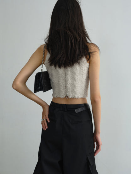 Beige Fur Lace Tassel Sleeveless Top