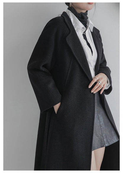 Long Belted Wool Coat for Women - Lia