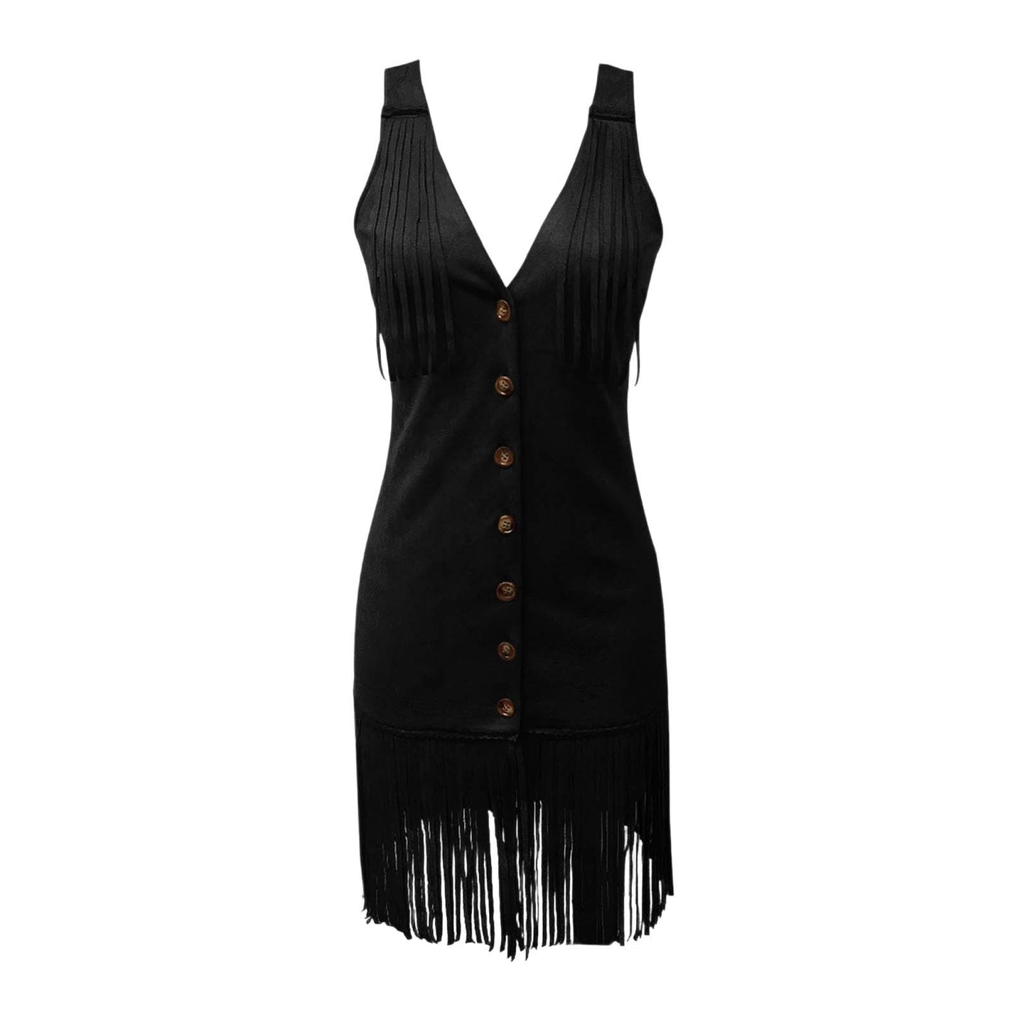 Fringe Suede Mini Dress with Buttons for Women - Clara