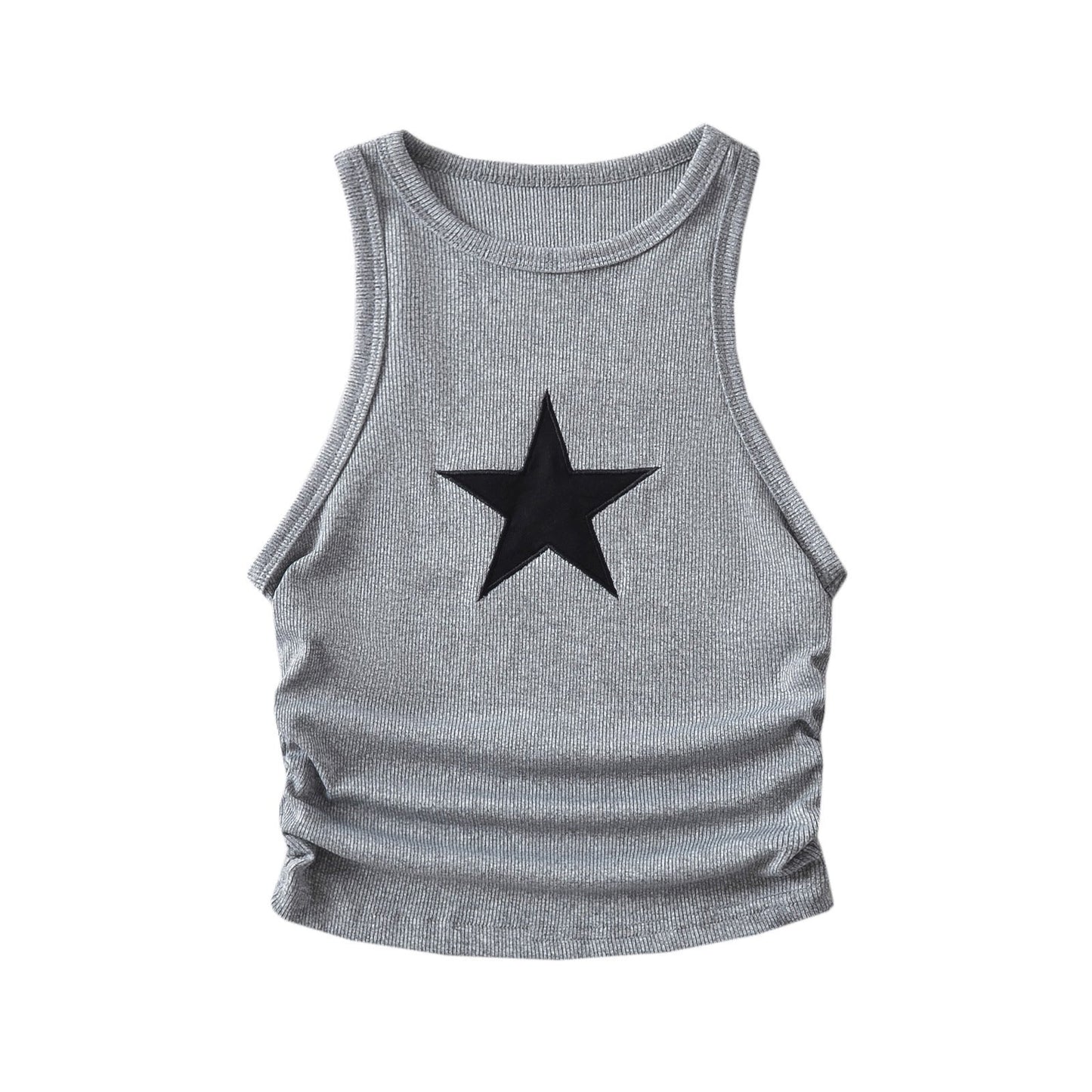 Camiseta sin mangas corta con parche de estrella Y2K en color de contraste