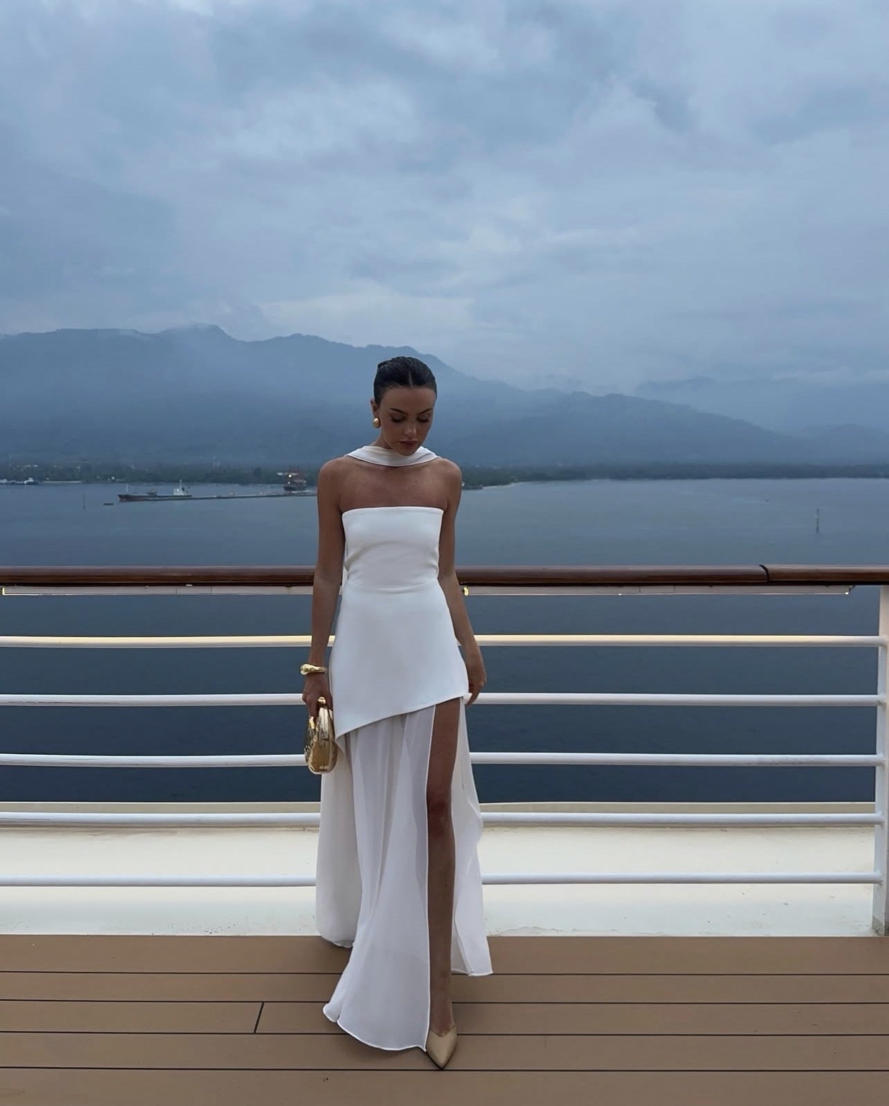 Strapless Maxi Dress with Sheer Overlay for Women - Edvige