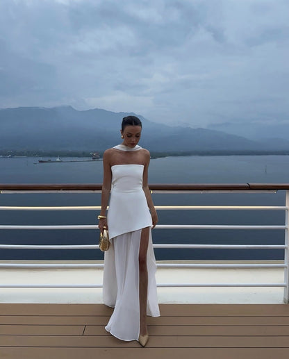 Strapless Maxi Dress with Sheer Overlay for Women - Edvige