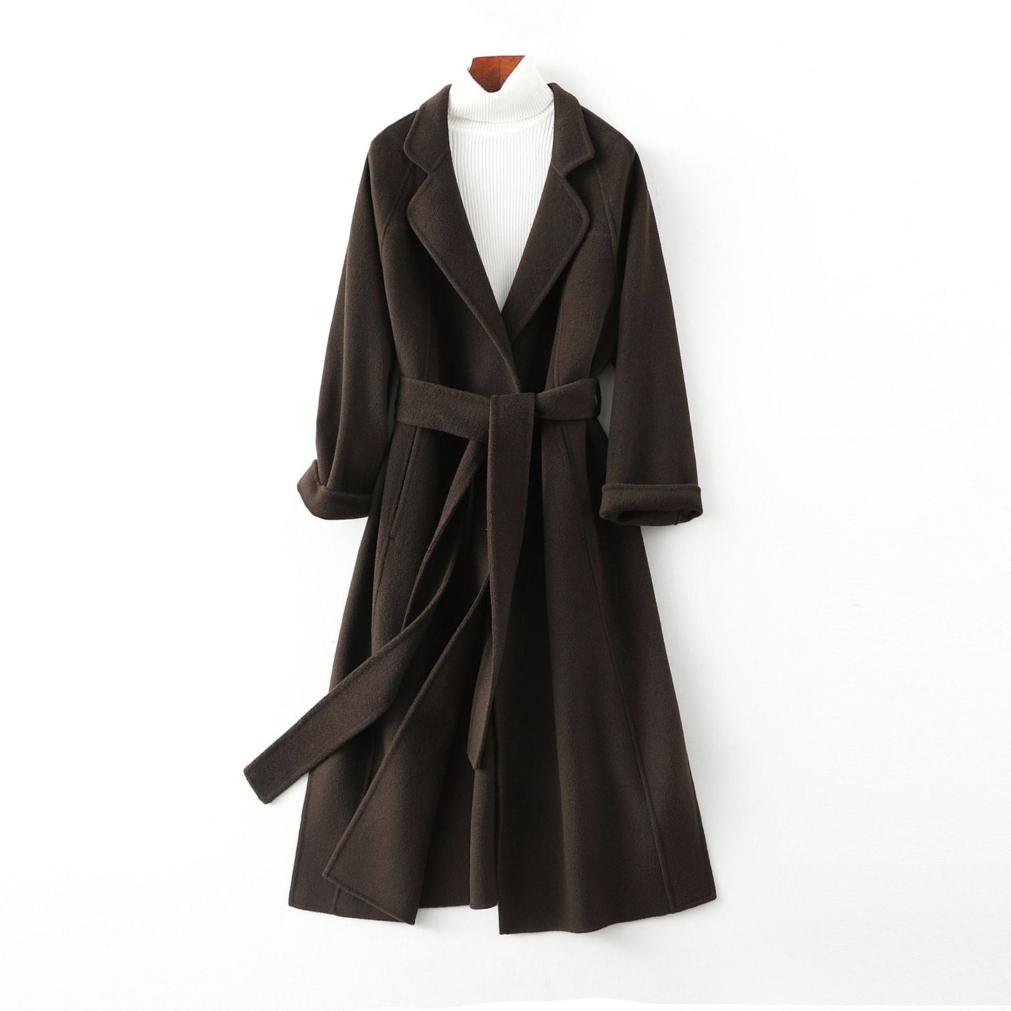 Long Belted Wool Coat for Women - Lia