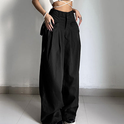 Solid Color Y2K Cross Over Pleated Tailored Pants