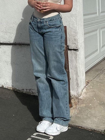 Classic Mid Waist Washed Boyfriend Jeans