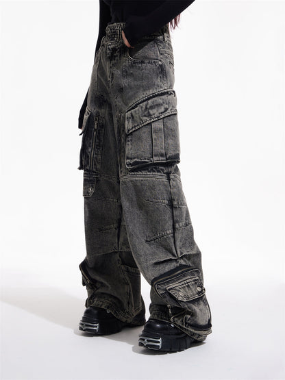 Dark Punk Multi Pocket Button Cargo Jeans