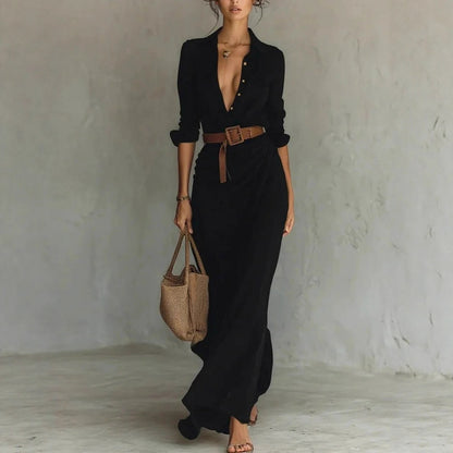 Long Sleeve Wrap Maxi Dress for Women - Annetta