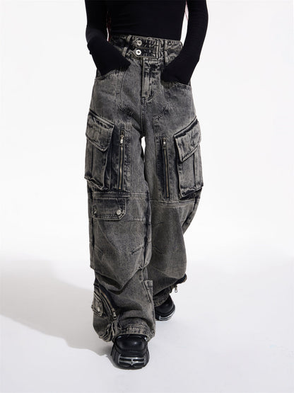 Dark Punk Multi Pocket Button Cargo Jeans