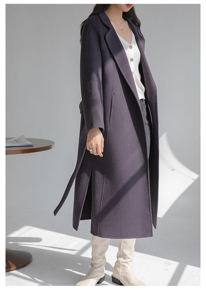 Long Belted Wool Coat for Women - Lia