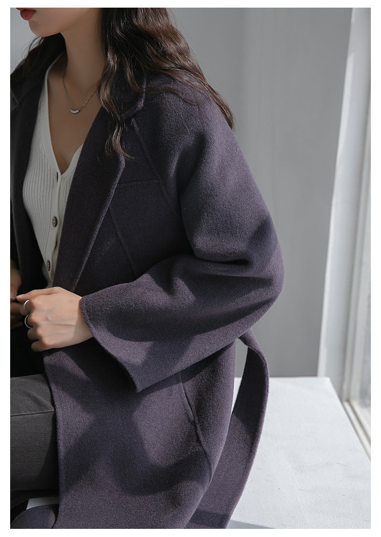 Long Belted Wool Coat for Women - Lia
