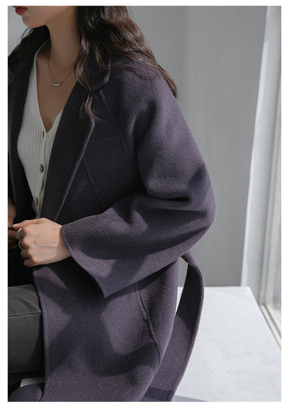 Long Belted Wool Coat for Women - Lia