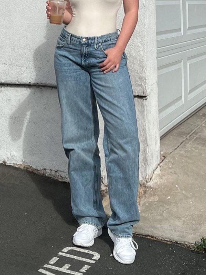 Classic Mid Waist Washed Boyfriend Jeans