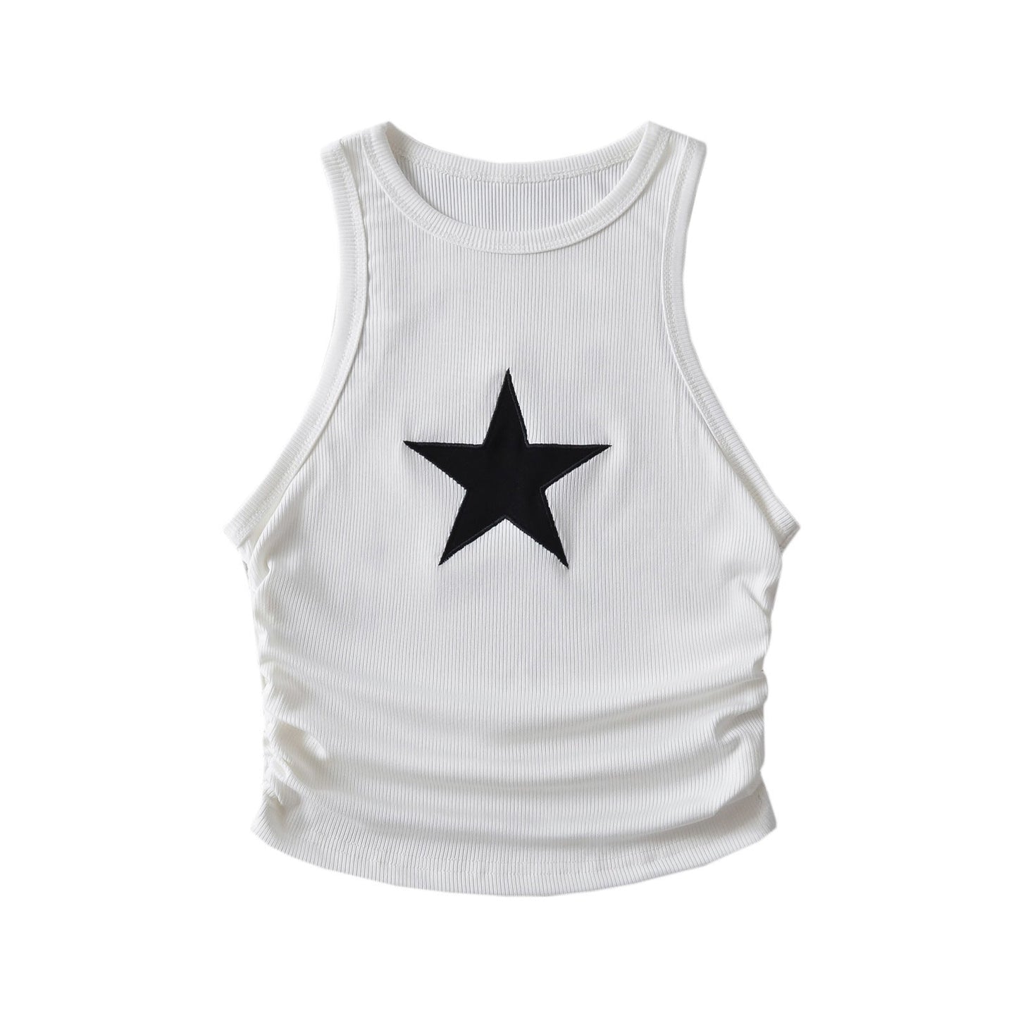 Camiseta sin mangas corta con parche de estrella Y2K en color de contraste