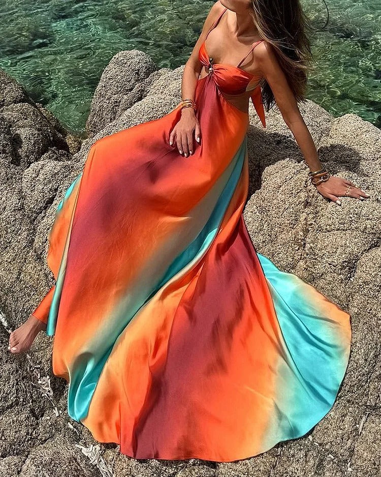 Sunset Gradient Maxi Dress with Cut Out for Women - Dolores
