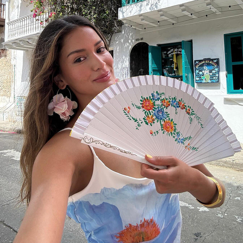 White Floral Print Mini Dress with Spaghetti Straps for Women - Marilena