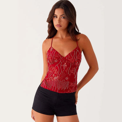 Floral Lace Cami Top with Spaghetti Straps for Women - Nadia