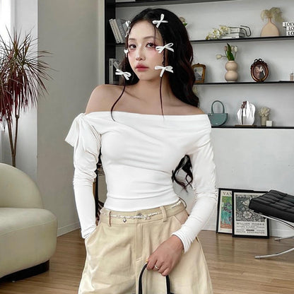 Off Shoulder Long Sleeve Top with Bow for Women - Viviana