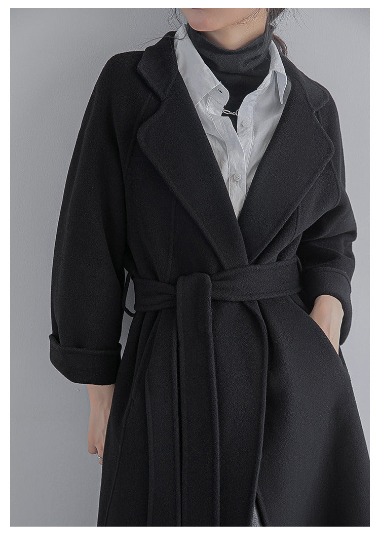 Long Belted Wool Coat for Women - Lia