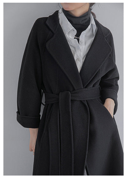 Long Belted Wool Coat for Women - Lia