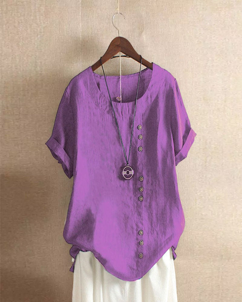 Women’s Summer Casual Linen Blouse | Short Sleeve