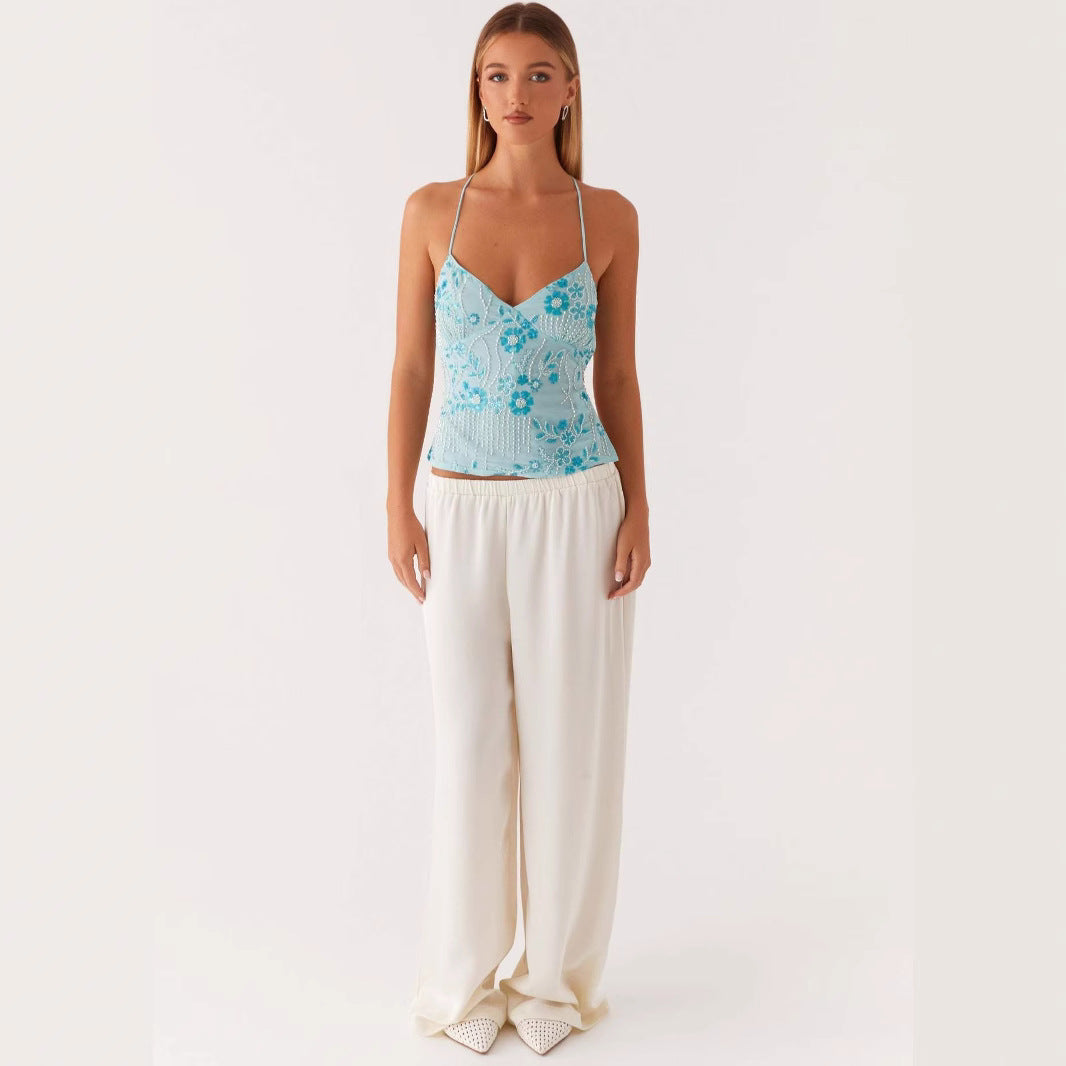 Floral Lace Cami Top with Spaghetti Straps for Women - Nadia